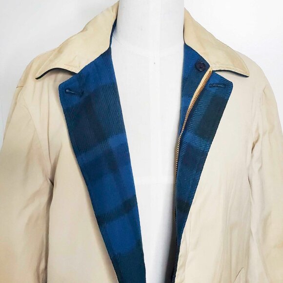 Vintage Pendleton Men's Reversible Wool Plaid Jacket Parka Tan Blue - Picture 3 of 10